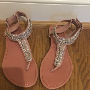 Coral/ rhinestone sandals.